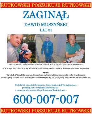 Trwają intensywne poszukiwania zaginionego 31-letniego Dawida Muszyńskiego